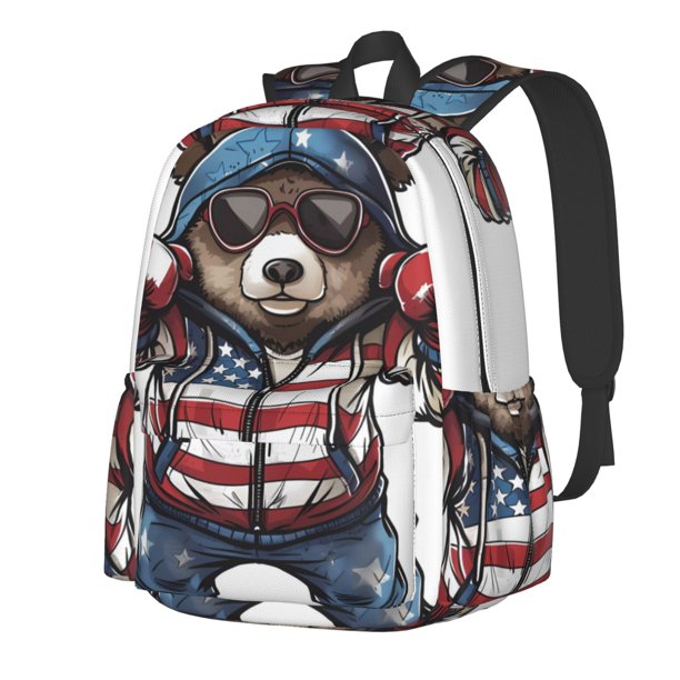 Disketp Patriotic Boxing Bear Art Mochila Escolar de Gran Capacidad y Peso Ligero, Mochila de Viaje Ideal para Escuela, Trabajo y Uso Diario, Cómoda y con Estilo
