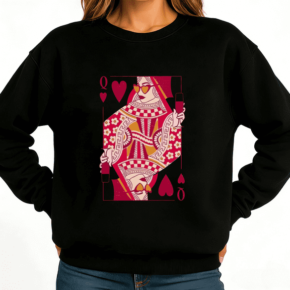 Retro Queen Of Hearts Womans Sweatshirt Graphic Sweatshirt White Black S-3XL Card Lover Gift Loose Fit Crew Neck Tops