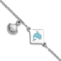 925 Sterling Silver Enamel Dolphin Seashell Bracelet 6 Inch 11.4mm Wide 3.3mm Thick Link Bracelet