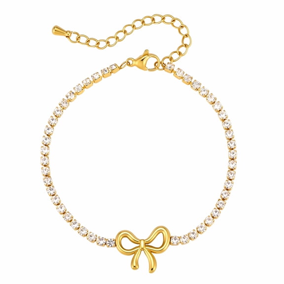 VNOX Stainless Steel Gold Bow Tennis Bracelet, Sparkling Adjustable Bracelet for Birthday Gift