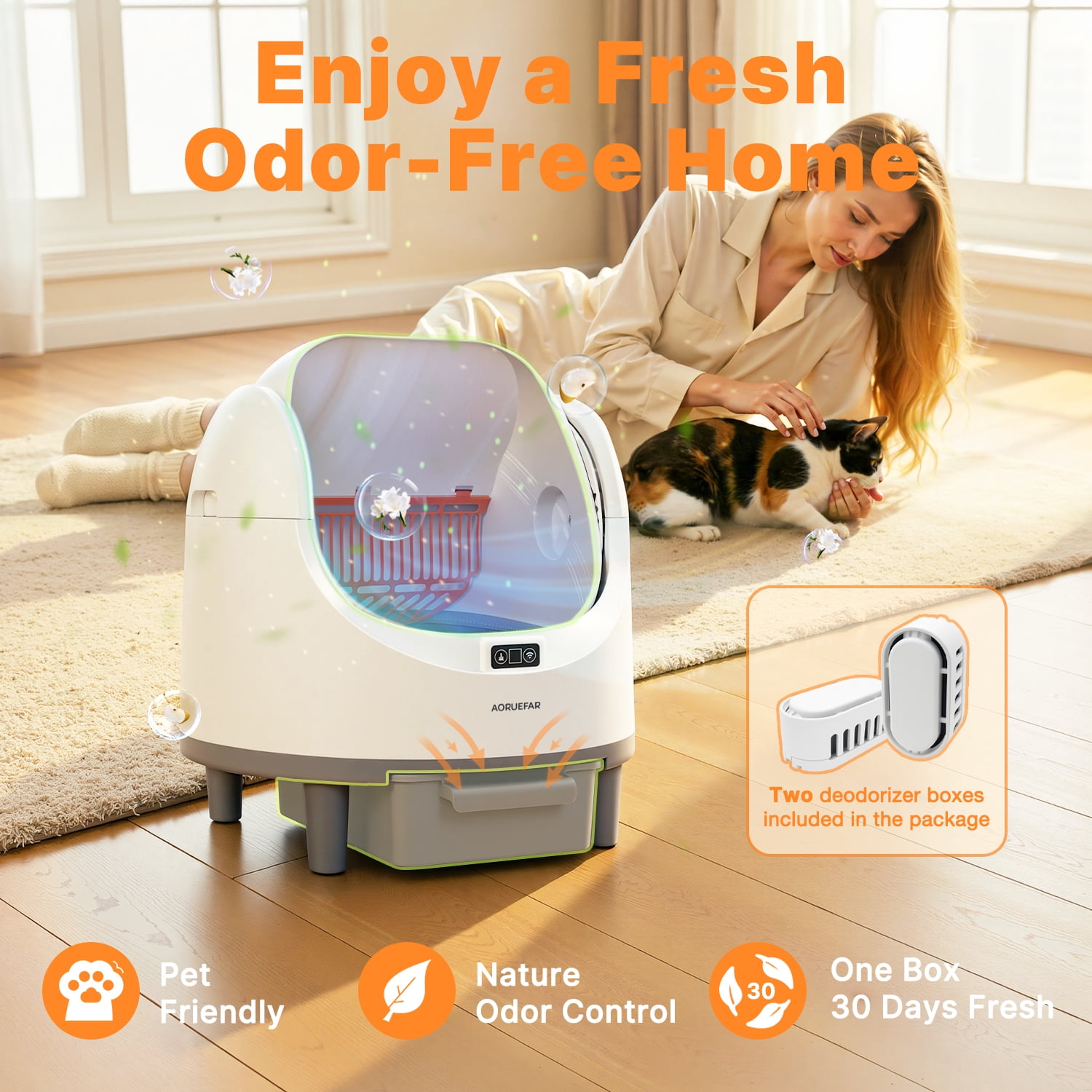 Self Cleaning Cat Litter Box, Open-Top Large Automatic Cat Litter Box with APP Control, Odor-Free Waste Disposal, White