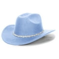 thumbnail image 4 of Riforla Men's and Women's Woolen Hats Western Cowboy Top Hat Three of Rhinestones Sun Hats Sky Blue, 4 of 4