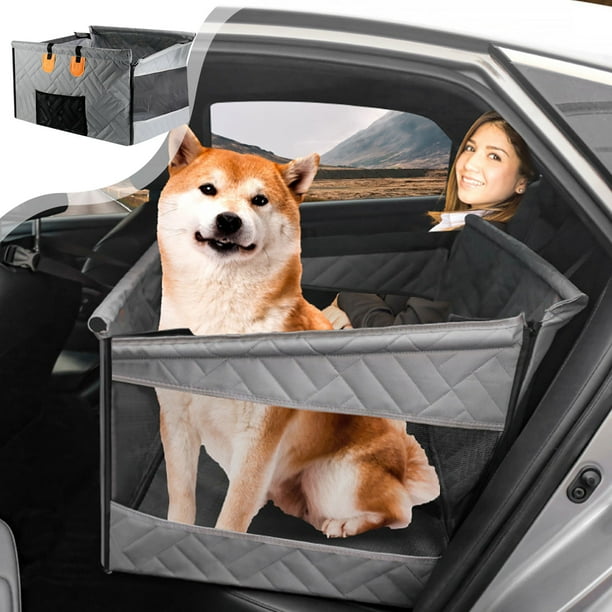 Funda impermeable para asiento de coche para perros con cesta de malla | Alfombrilla para asiento trasero de coche | Alfombrilla rígida y antisuciedad para perros | Protege los asientos del pelo y