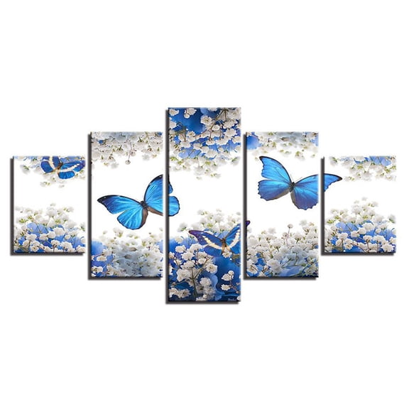 BCLONG 5Pcs Wall Art Canvas Painting Picture Home Decor Modern Abstract Blue Butterfly