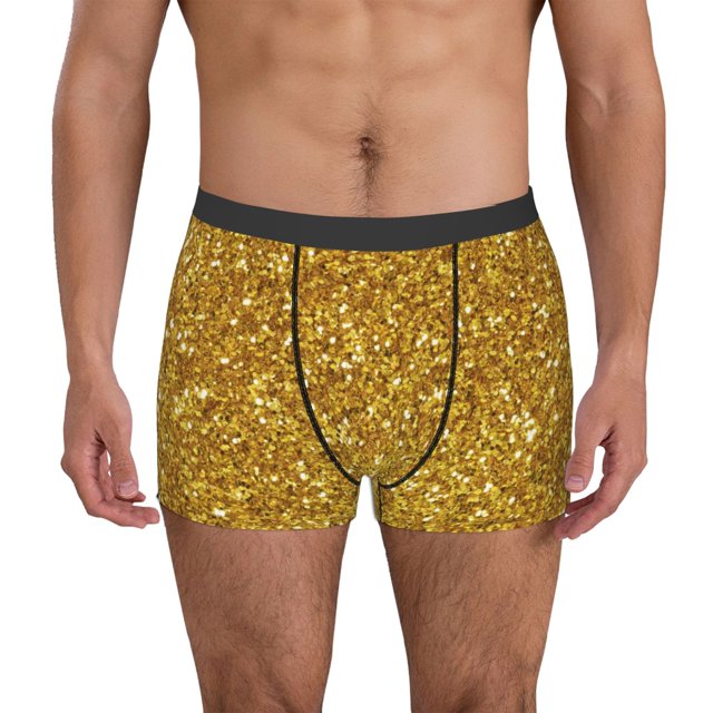 Balery Gold Glitter Calzoncillos bóxer para hombre, ropa interior de algodón suave y transpirable con cinturilla de nailon-Small
