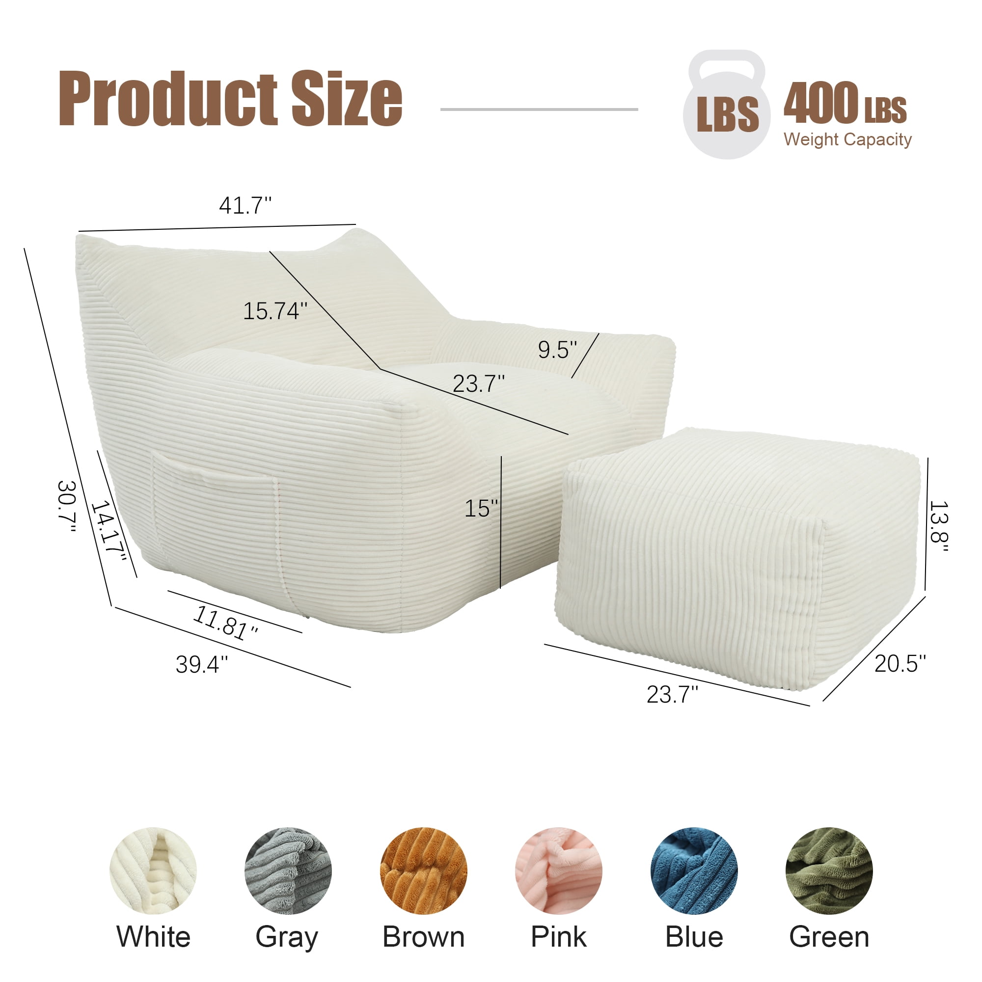 Bean Bag Chair for Adults, Oversized Comfy Beanbag Living Room Lazy Sofa for Bedroom & Dorm