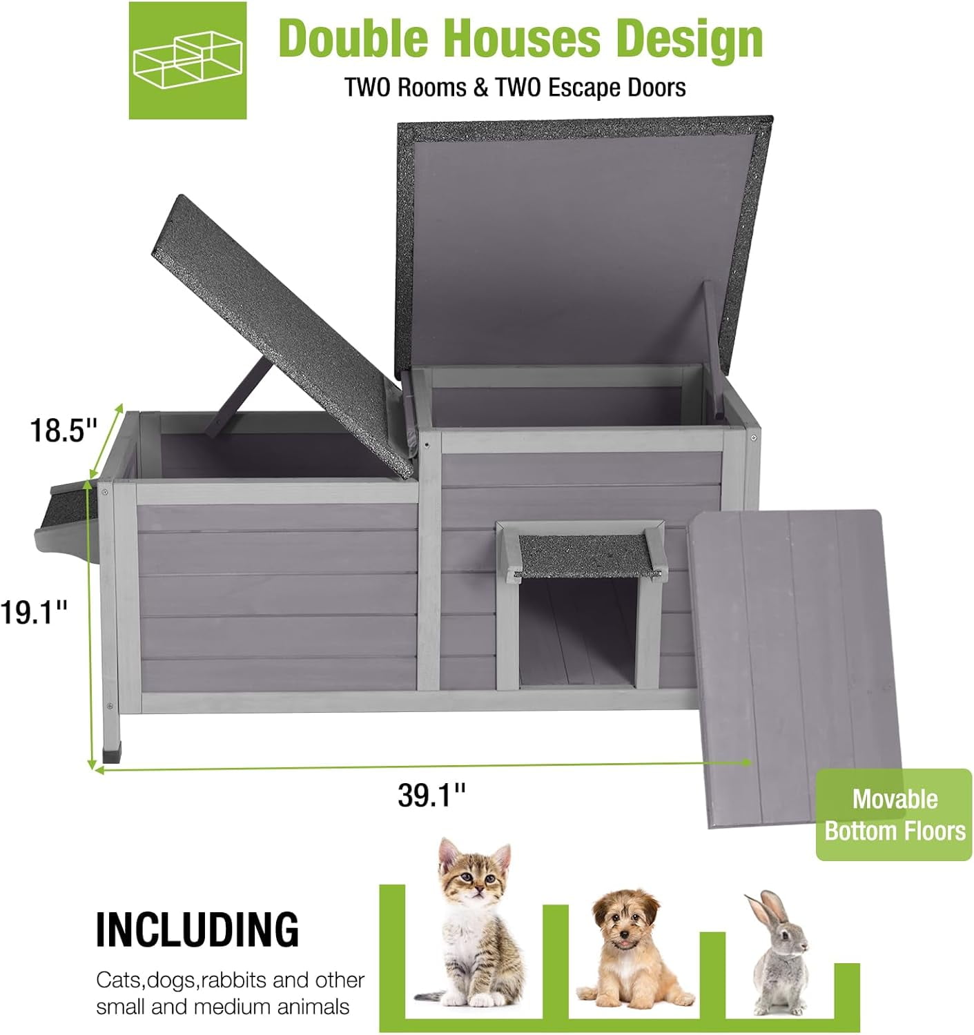 Aivituvin Outdoor Cat House Weatherproof Feral Cat Shelter for Winter, Cat Condo with Large Opening Roof