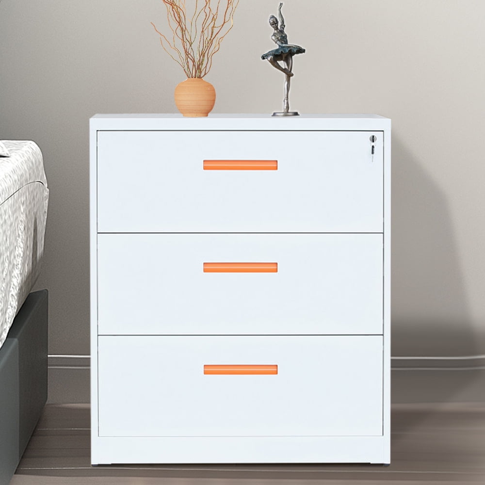 Storage File Cabinet Lateral File Cabinet With 3 Drawers Metal Filing Cabinet For Home Or Office Use Steel Filing Cabinet With Lock Modern Simple Style Indoor Storage File Cabinet White Y0438