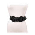 thumbnail image 3 of Women Black Braided Elastic Waistband Fabric Belt Double Round Buckle S M L, 3 of 19