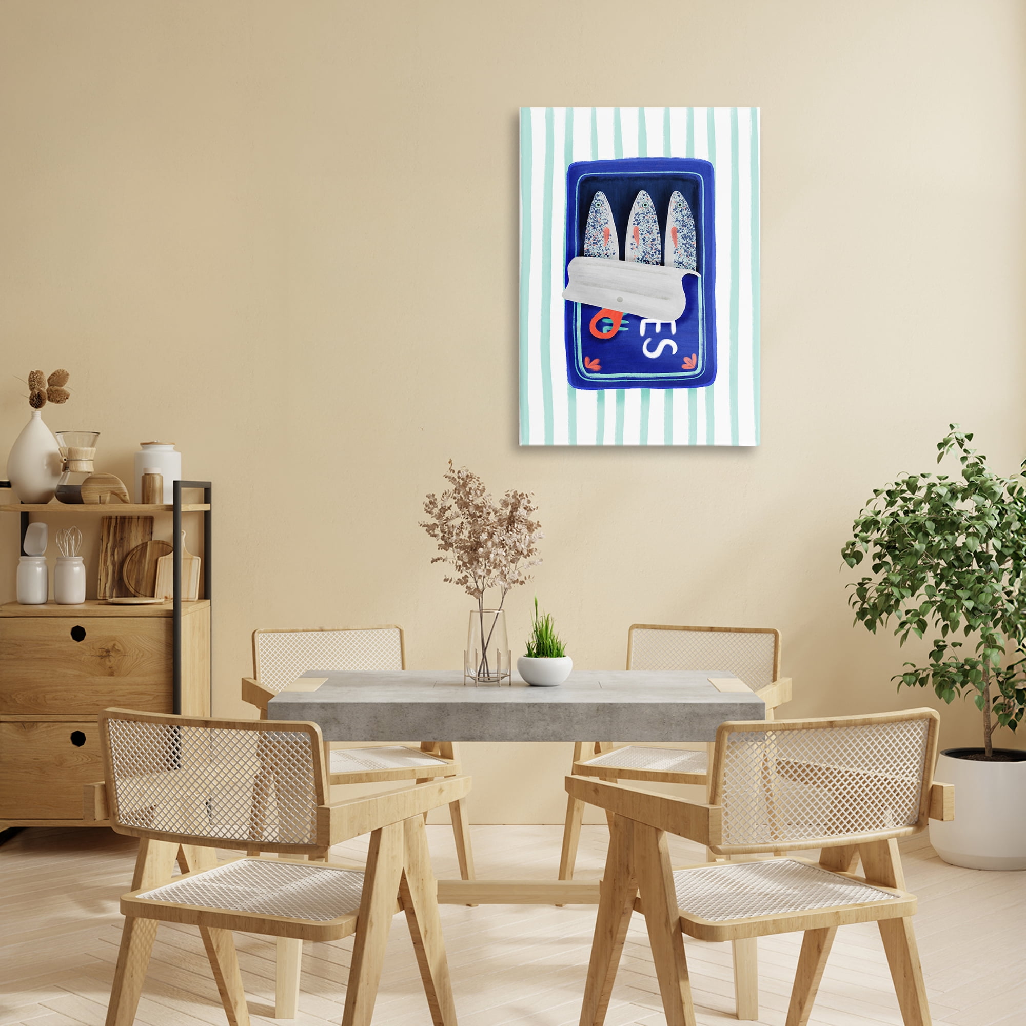 Stupell Industries Blue Sardines on Stripes Canvas Wall Art, design by Metka Hiti