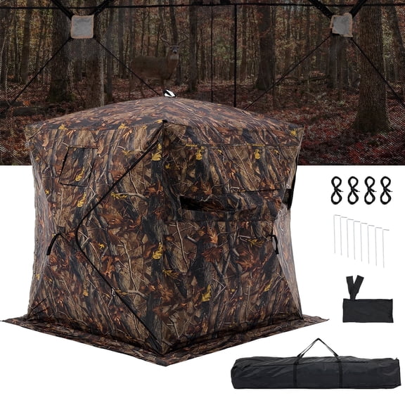 edx Hunting Blind, 270° Visibility Ground Hunting Shelter, 2-3 Person Pop Up Instant Setup Wildlife Blind with Transport Bag and Silent Windows, Camo