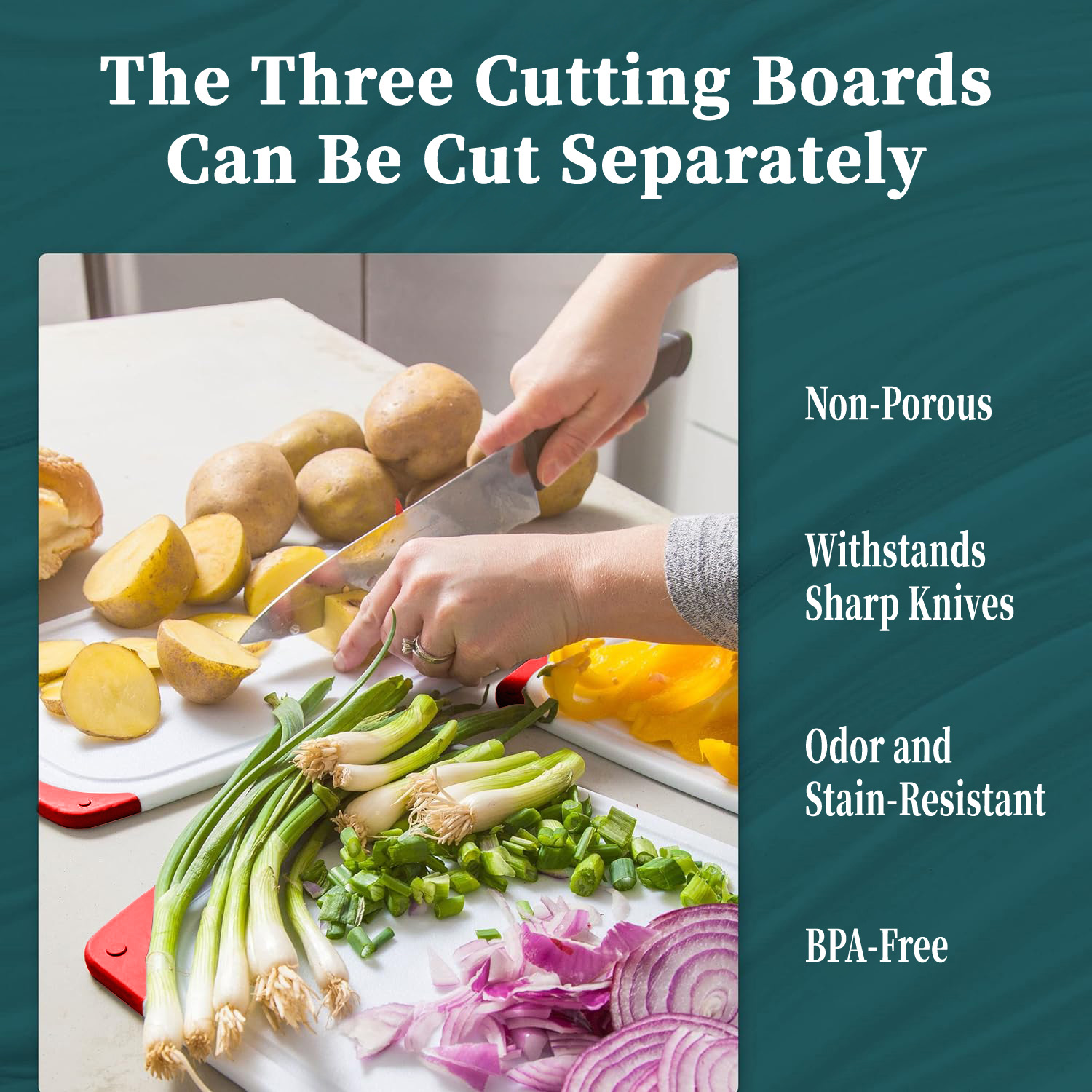 GPED 3-Piece Plastic Cutting Board Set with Juice Grooves, Red photo 6