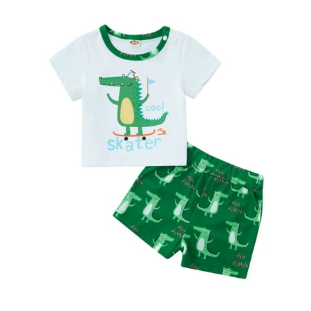 

Genuiskids Baby Girls Boys Summer Outfits Cartoon Animal Print Short Sleeve Tops and Elastic Casual Shorts Set
