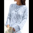 thumbnail image 3 of Suéter de Larga para Mujer, Jersey de Punto Acanalado de Otoño, Suéter Holgado de Cuello Redondo con Cable, Tops Tipo Jersey. Azul XL, 3 of 6