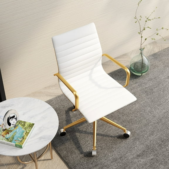 LUXMOD Mid Back Home Office Desk Chair Task Chair with Armrest Swivel Chair in Durable Vegan Leather Ergonomic Desk Chair for Extra Back and Lumbar Support Conference Room Chair