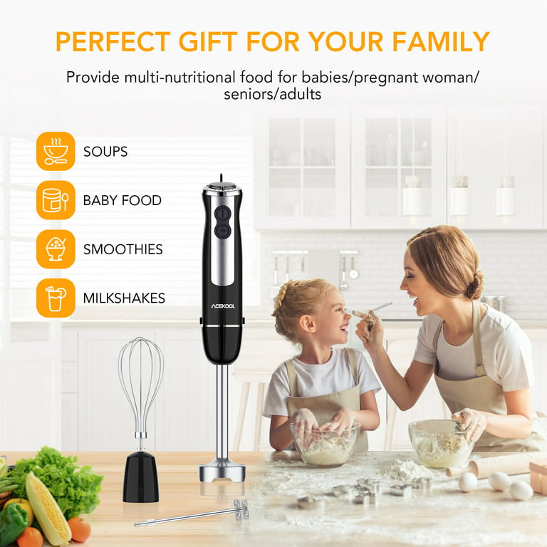 VAVSEA Immersion Hand Blender, 12-Speed Multi-Function Handheld Stick  Blender with Stainless Steel Blades, Chopper, Beaker, 600ml, Whisk and Milk  Frother for Baby Food/Smoothies/Puree, BPA Free 