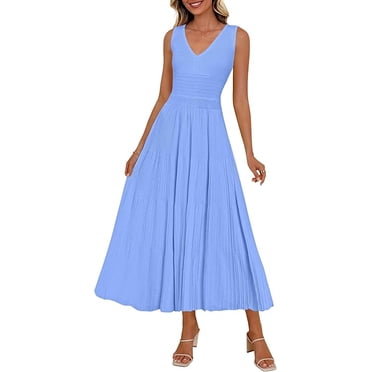 PRETTYGARDEN Women's Summer Casual Dresses Spring Sleeveless V Neck Midi Business Work A Line Pleated Cocktail Dress