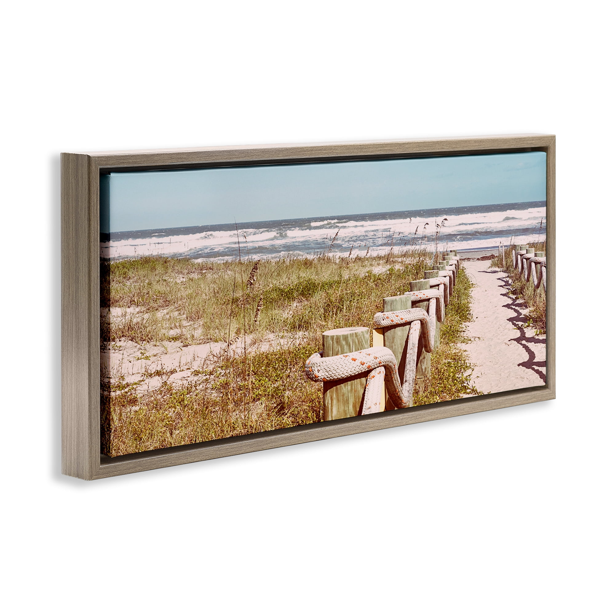 Stupell Industries Eastern Beach Walkway Landscape Photography Brown Floater Framed Canvas Art Print Wall Art, 31 x 14