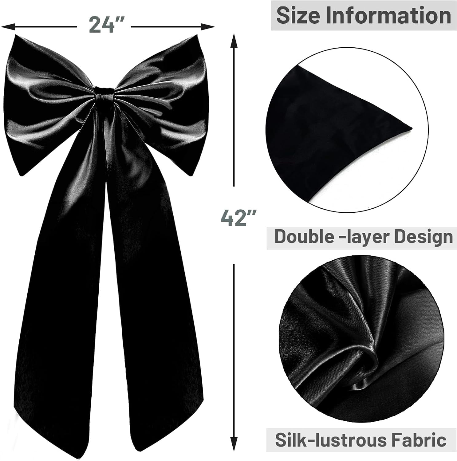 Coquette Large Satin Bow, 24 x 42 Inches, Giant Black Bow Ribbon Tie for Coquette Room Decor, Birthday Party Backdrop Wall Decoration (Black)