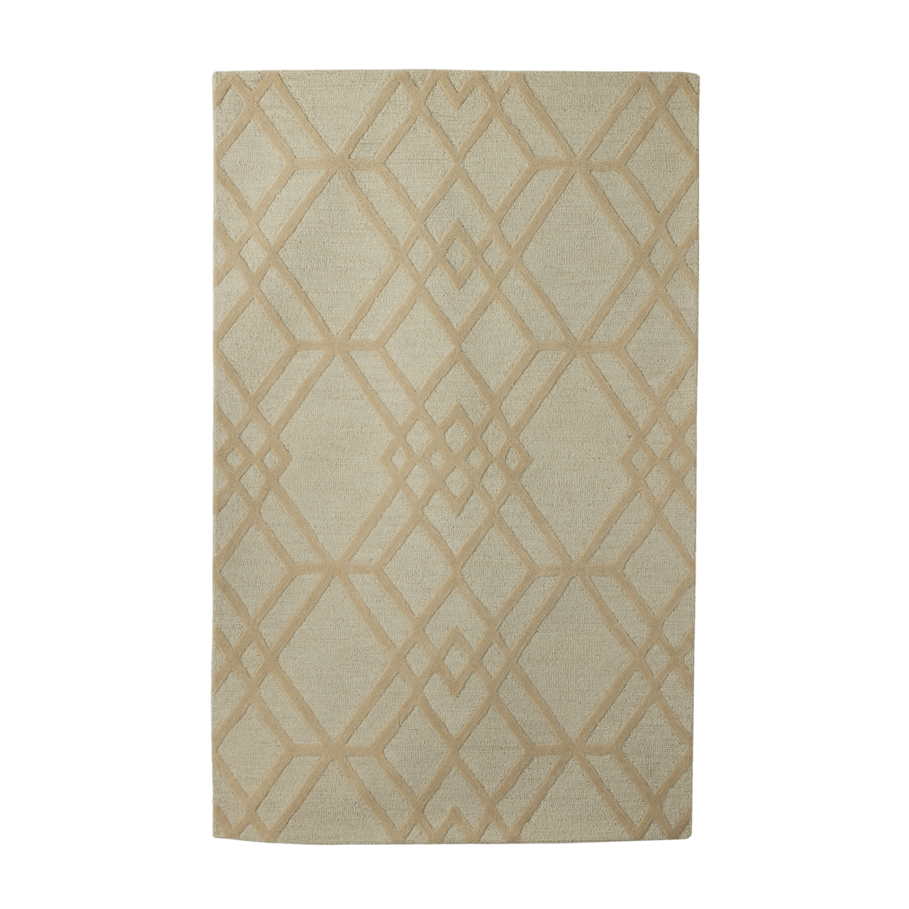 DecMode Beige and Brown Wool Hand Hooked Contemporary Decorative Area Rug 5'W x 8'L