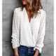 thumbnail image 2 of Top De Manga Larga De Encaje Para Mujer, Blusa De Encaje Para Mujer Suave, Elegante, Cómoda, Elegante Para Ir De Compras ANGGREK Blanco L, 2 of 6