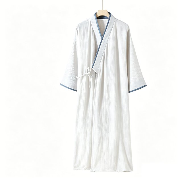 Mens Summer Robe Cotton Lightweight Bathrobe, Long Kimono Robe, Breathable Soft Bath Robe For Summer, Lounge & Shower Loose Fit Pajama