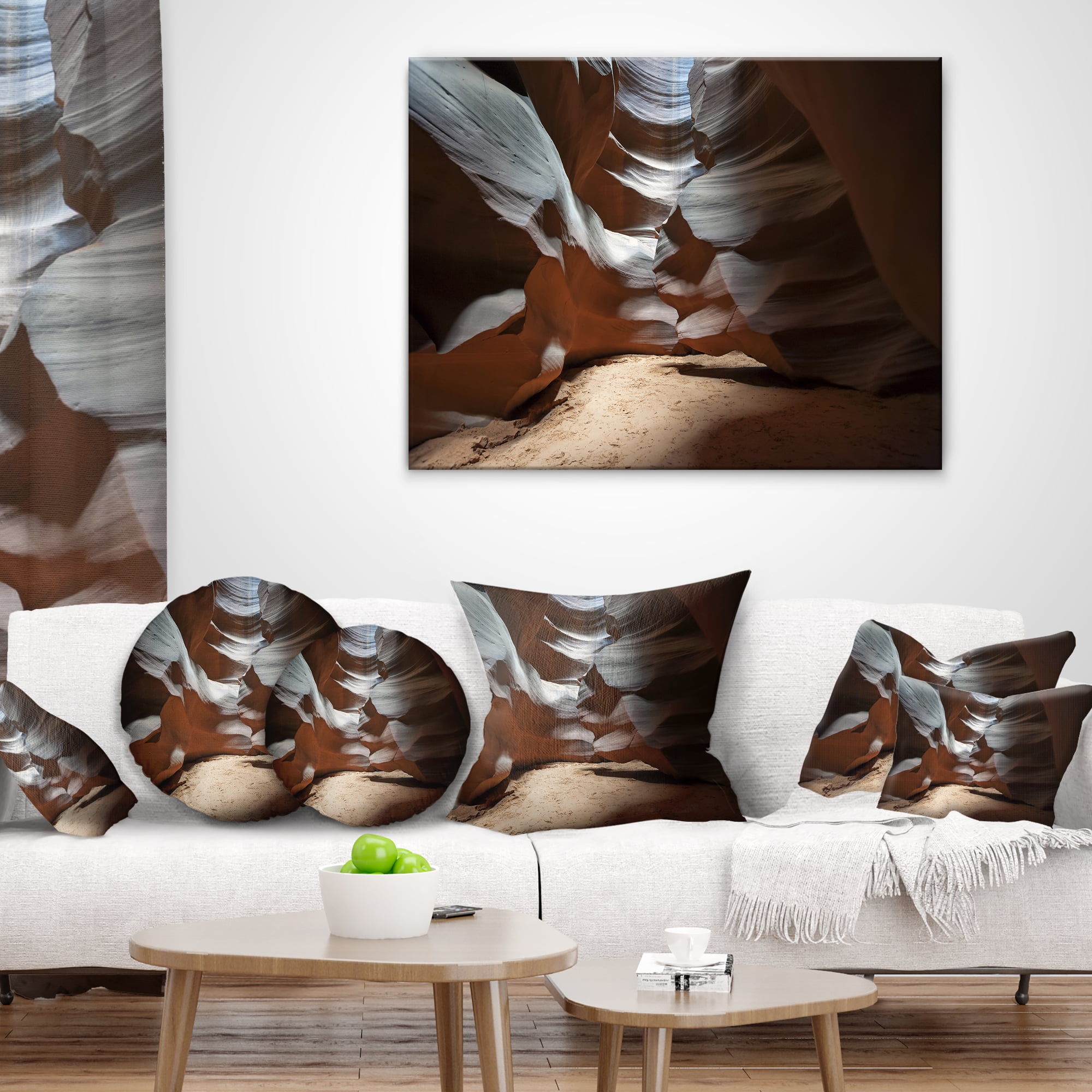 Designart Antelope Canyon Dark Inside - Landscape Photo Throw Pillow - 16x16