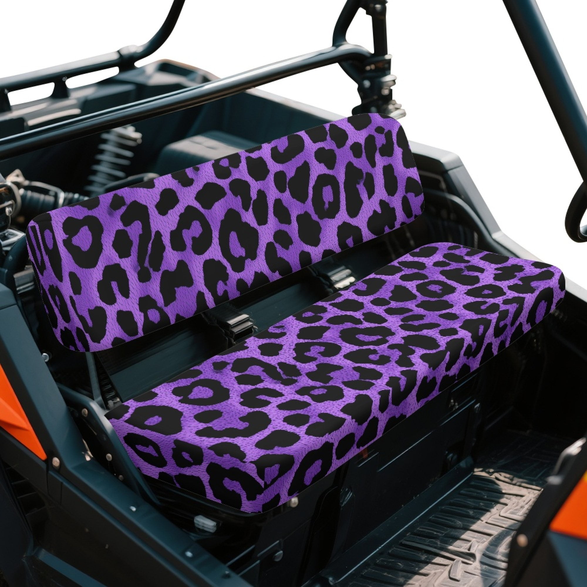 ZIATUBLES Deep Violet Leopard Print UTV Seat Covers 2 Pack, Waterproof Polyester Replacement Front Bench Seats Covers, Wear-Resistant UTV Outdoor Accessory Part for Kawasaki Mule