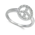 thumbnail image 4 of Clear CZ Peace Sign Love Pave Halo Ring .925 Sterling Silver Band White Jewelry Female Size 8, 4 of 4