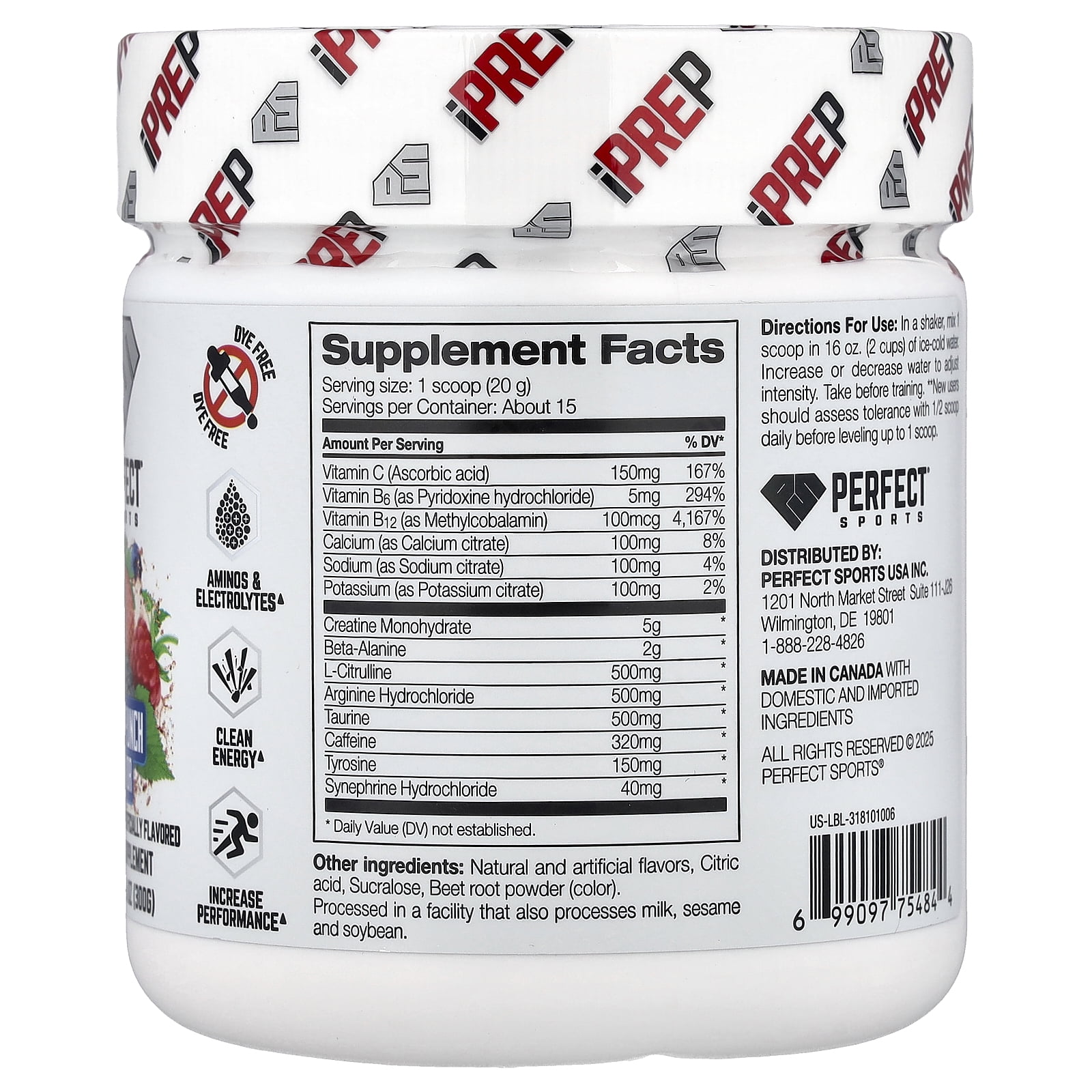 PERFECT Sports iPrep, Advanced Pre-Workout, Fruit Punch Candy, 10.6 oz (300 g)