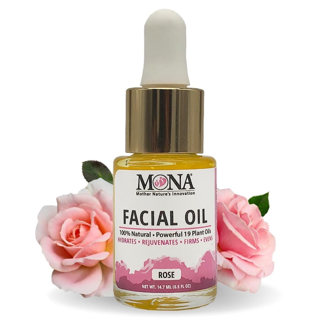 MONA Brands All Natural Facial Oil | with Rose hip, Jojoba, & Castor Oil | Rose Scented | 0.5fl oz