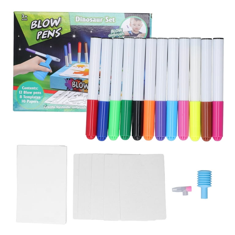 Kids Blow Pens Blow Drawing Pens Blow Colouring Pens Kids Airbrush Marker  Kids Blow Pens Fluorescent Drawing Colouring 8 Templates Educational Blow