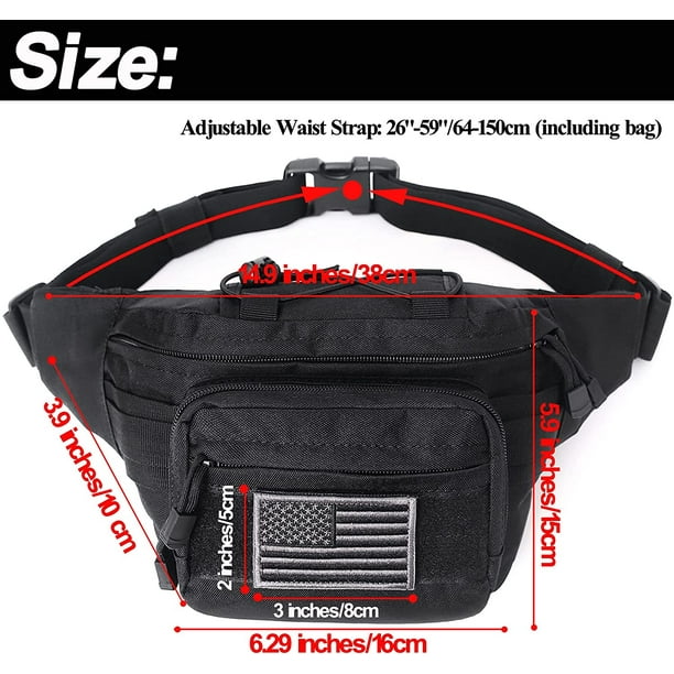 Tactical Fanny Pack Military Waist Bag Hip Belt Bumbag Utility Bags for Outdoor Hiking Climbing Fishing with U.S Patch Black Walmart