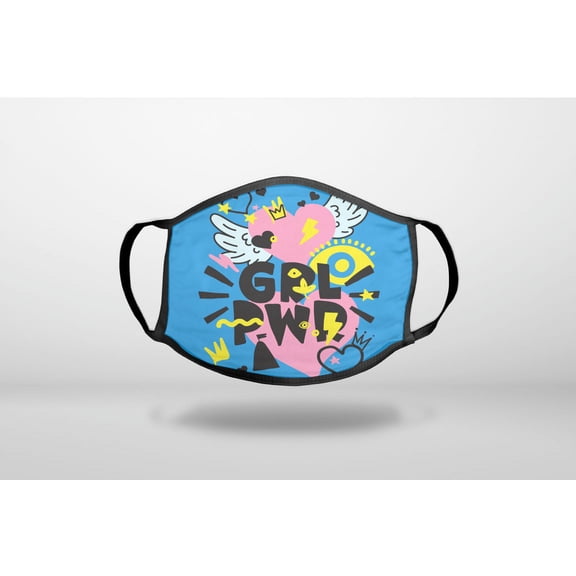 Girl Power - GRL PWR - Pink, Blue, Yellow - 3-Ply Reusable Soft Cloth Face Covering, Unisex, Cotton Inner Layer