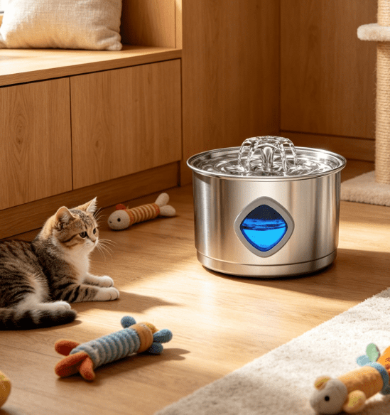 US Standard Adapter Stainless Steel Pet Water Dispenser 2.8L