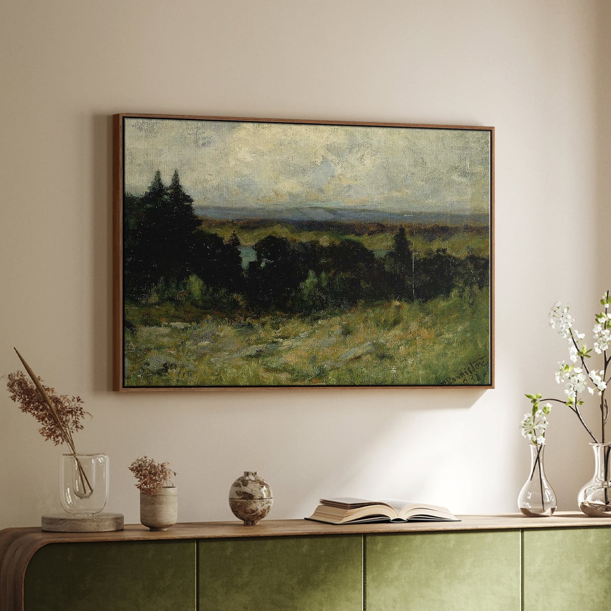 Vintage Landscape-MIII By Wexford Home Framed in Walnut Wood Gallery Wrapped Canvas 17 in. x 25 in.