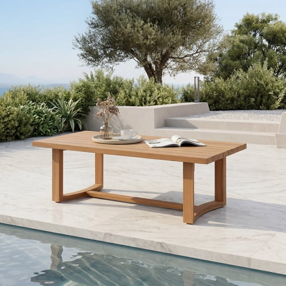 Christopher Knight Home 47" Outdoor Coffee Table, Acacia Wood Slatted Patio Table, Light Teak