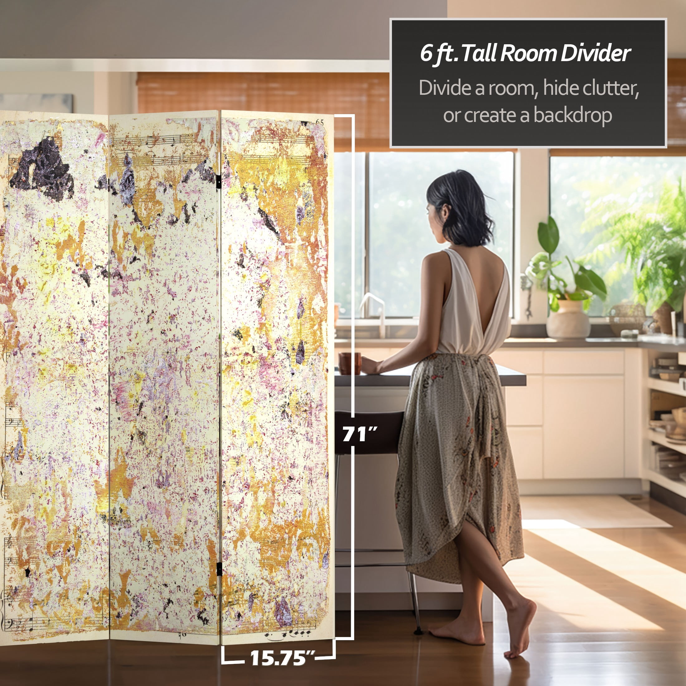 Oriental Furniture 6 ft. Tall Bebop Canvas Room Divider - 3 Panel