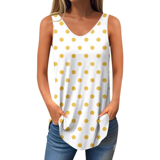 Yanlir Blouse Sans Manches à Col Rond Décontractée pour Femmes, Hauts Unis pour Dames, Tunique Ample d'Été, Mode Basique Douce (Jaune1,TG)