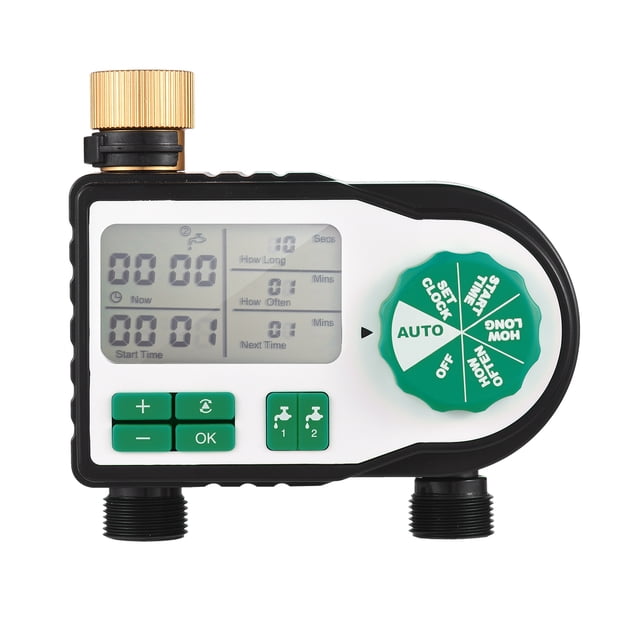 Riwcyla Digital Automatic Watering Timer with 2 Hose Connectors Programmed Garden Irrigation Timer Sprinkler Intelligent Irrigation Controller for Lawn Farmland Courtyard Greenhouse