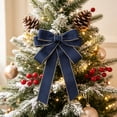 thumbnail image 4 of Lilixerw Woven Ribbon Christmas Bow, Navy Blue Multi Loop Bow With Metallic Edge Trim, 5.11x7.08 Inch, for Tree Wreath Door Stair Mantel Decoration, 4 of 6