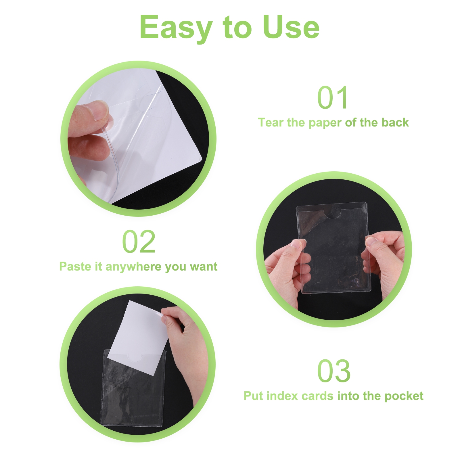Uxcell 50Pcs Self Adhesive Index Card Pockets with Top Open for Loading, 4.1 x 4.1 Inch Clear Index Card Label Holder Photo Sleeves for Office Home Library Card Storage Bin