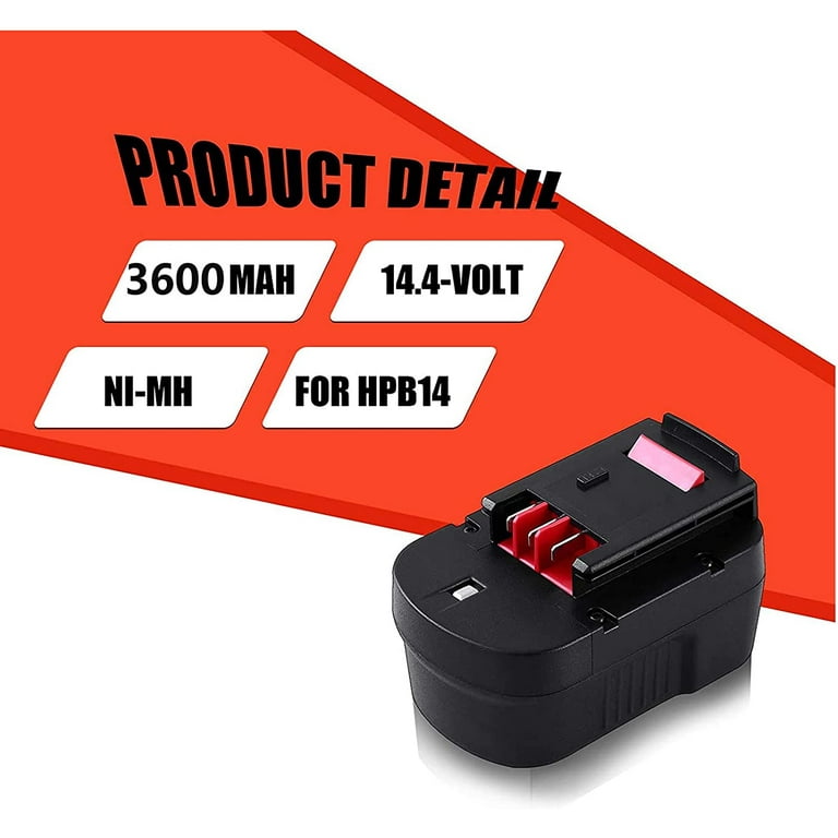 for Black and Decker Firestorm 14.4V Battery Replacement | Hpb14 4.8Ah Ni-MH Battery 2 Pack