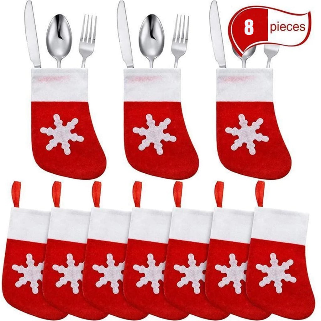 Christmas Sock Cutlery Holder Bag Xmas Blade Forks Spoon Tableware Cover CO 