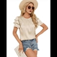 thumbnail image 2 of Camisa de Verano Fruncida con Mangas con Volantes y Textura para Mujer, Color Albaricoque XXL, 2 of 8