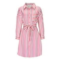 thumbnail image 4 of Maean Womens Shirts Dress Striped 3/4 Sleeve Button down Casual Office V Neck Collared Midi Dresses, 4 of 6