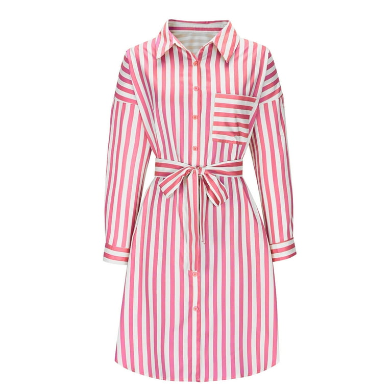Efsteb Lightweight Dresses for Women Casual Button Mini Dress Fashion High  Waist Long Sleeve Shirt Dress with Belt (Pink,M) - Walmart.com
