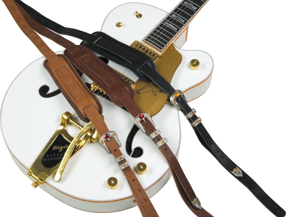 Gretsch Tooled Vintage Leather Guitar Strap, Russet