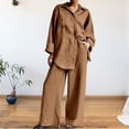thumbnail image 2 of MSJUHEG Jogger Sets for Women 2 Piece,Two Piece Sets for Women,Yoga Pants Set,Wide Leg Jumpsuits for Women,Solid Color Cropped Sleeve Shirt Loose Pants Two Set,Women's Jumpsuits Khaki S, 2 of 4