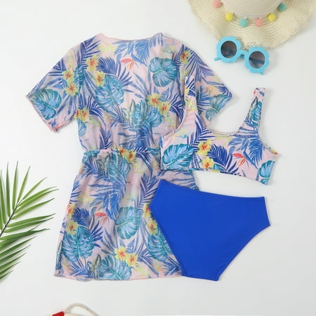 

Gubotare Toddler Baby Girl s 3 Piece Swimsuits Green Pink Leaves Prints Bikini Bathing Suit Briefs Girls Bathing Suits Size 5t Blue 18-24 Months